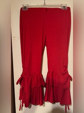 Women’s Red Ruffle Fusion Dance Capri Pants Hem with Flair On Ends
